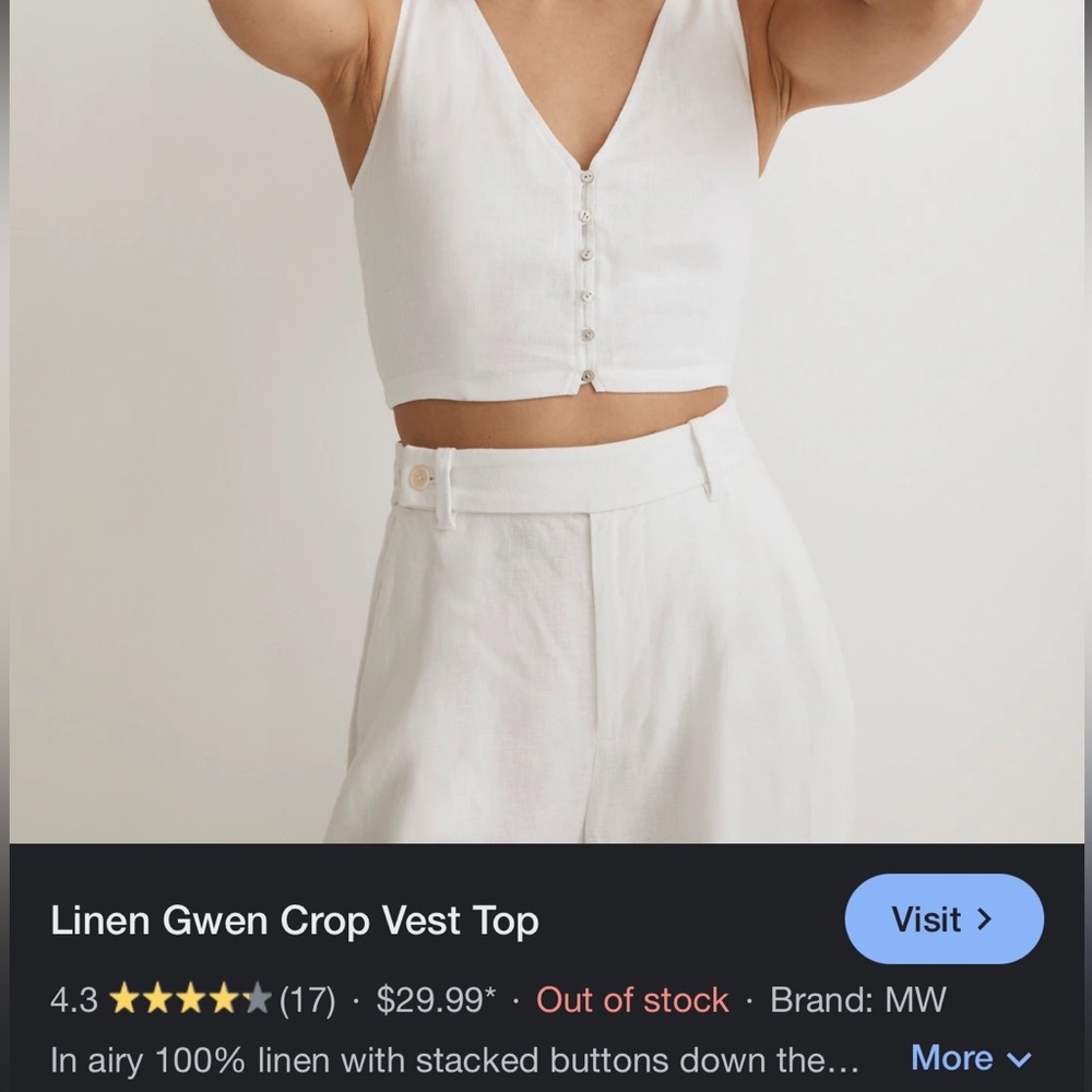 Madewell Gwen Crop Top Linen Vest🌿 - Picture 8 of 16